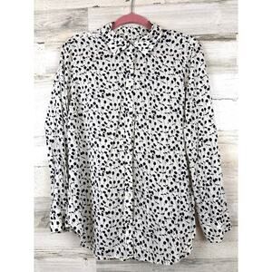 Talbots Womens M Black White Floral Lightweight Silky Long Sleeve Blouse Top